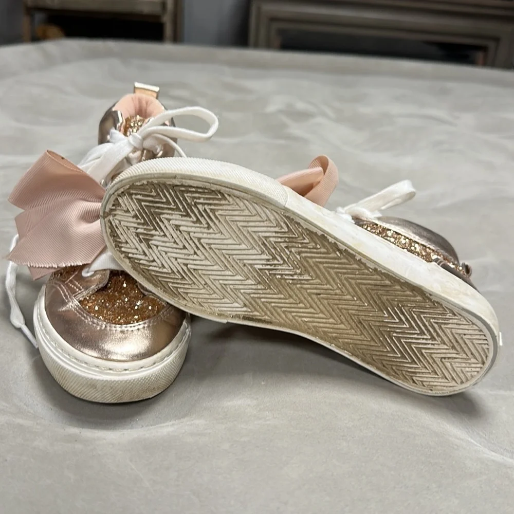 Justice Glitter High Top Sneakers with Bows, Rose Gold, 3